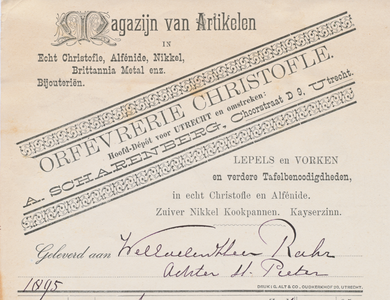 712019 Kop van een nota van A. Scharenberg, Orfèvrerie Christofle, Bijouterieën, Hoofd-Dépot voor Utrecht en omstreken, ...